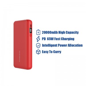 High Performance Portable Power Bank 20000mAh Powerbank Wired PD65W Fast Charging Tech for Mobile Devices