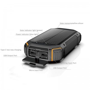 New Arrivals 20000mAh Portable Solar Power Bank 20000mAh Solar Panel Power Generation with Wireless Charging Function